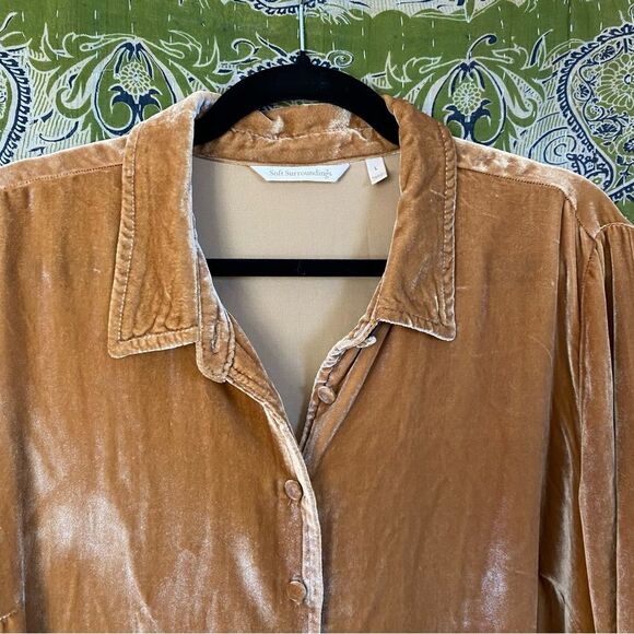 Soft Surroundings Topaz Icon Silk Blend Velvet Poets Blouse Size Large - Picture 7 of 16